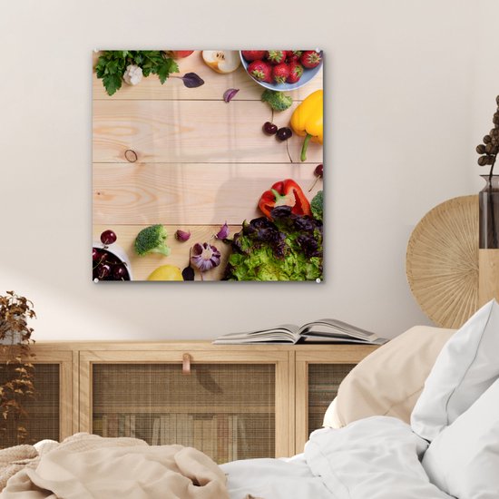 MuchoWow® Peinture sur verre 50x50 cm - Peinture acrylique sur verre - Fruits - Fraises - Paprika - Cuisine - Photo sur verre - Peintures