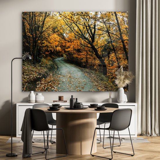 MuchoWow® Peinture sur verre 160x120 cm - Peinture sur verre acrylique - Feuilles - Automne - Forêt - Photo sur verre - Peintures