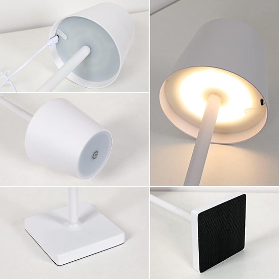 Lampe de table, lampe de chevet LED sans fil, contrôle tactile, 4 niveaux  de luminosité pour le salon, la chambre à coucher, l'extérieur, le camping,  les fêtes (blanc) 