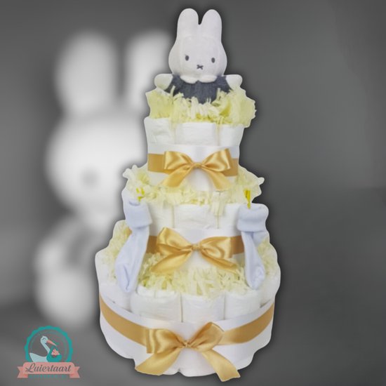 Luiertaart neutraal 3-laags met Nijntje, 45 A-merk pampers en XL kaart - kraamcadeau - babyshower- pampertaart van Luiertaart — afbeelding 2