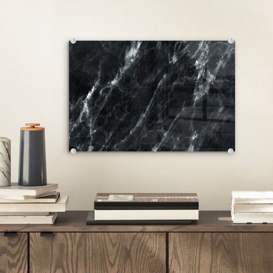 MuchoWow® Peinture sur verre 30x20 cm - Peinture sur verre acrylique - Marbre - Zwart - Luxe - Photo sur verre - Peintures