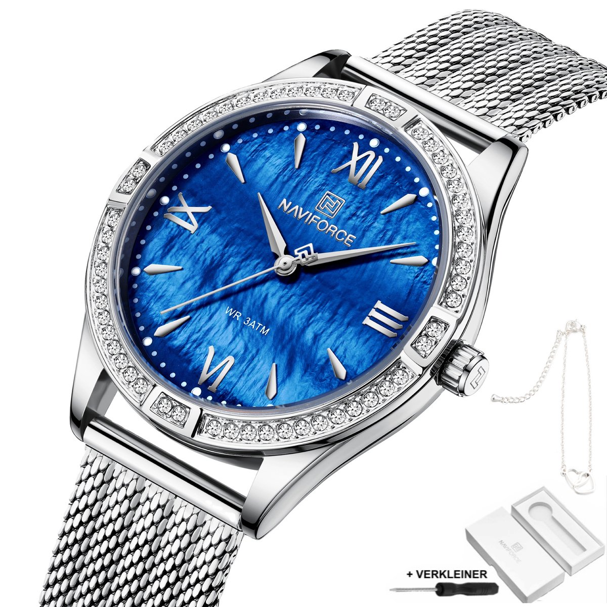 Naviforce - Horloge Dames - Cadeau voor Vrouw - 37 mm - Zilver Blauw