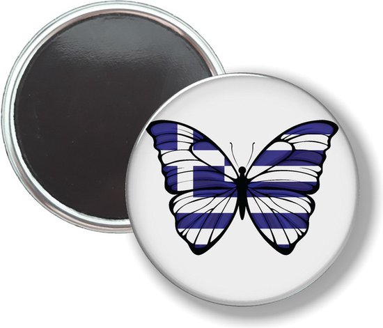 Button Met Magneet - Vlinder Vlag Griekenland - NIET VOOR KLEDING