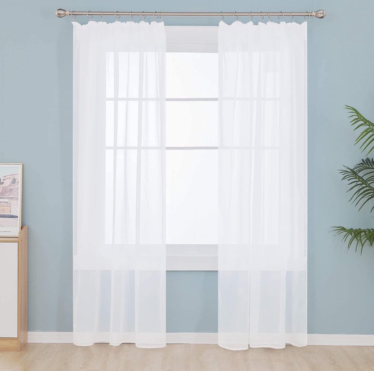 Gordijnen met plooiband transparant woonkamer modern wit 290 x 140 cm (hoogte x breedte) set van 2
