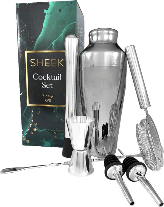 Fjesta Cocktail Set – 7-Delig – Cocktail Shaker Set – Cadeau Voor Man – Cadeau Voor Vrouw – Geschenkdoos - Zilver - RVS