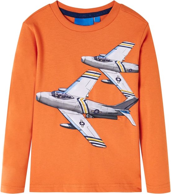 vidaXL-Kindershirt-met-lange-mouwen-vliegtuigprint-116-donkeroranje