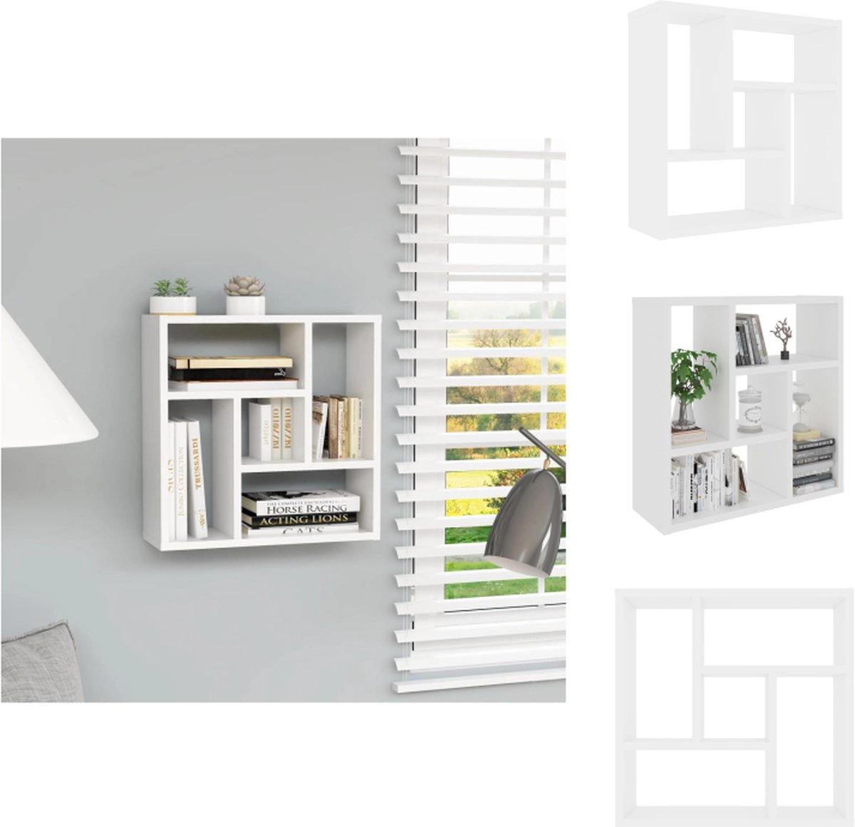 VidaXL Wandschap wit spaanplaat 45.1 x 16 x 45.1 cm met 5 opbergvakken Wandsteun