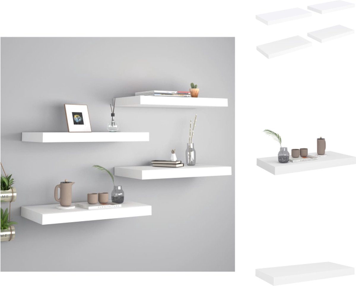 VidaXL Wandplanken Set van 4 Honingraat MDF 50 x 23 x 3.8 cm Wit Wandsteun