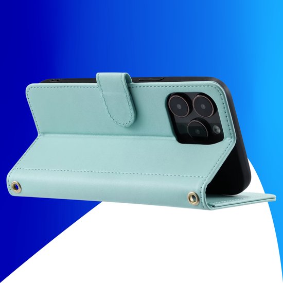 Étui adapté pour iPhone XR - Bookcase - Porte-cartes - Cordon - Simili cuir - Turquoise