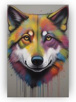 Wolf banksy - Wolf schilderij - Schilderij banksy - Banksy woonkamer - Schilderij canvas - Schilderijen dieren - 50 x 70 cm 18mm