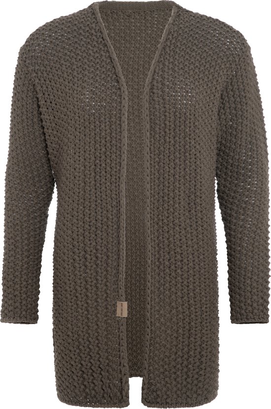 Knit Factory Carry Gebreid Dames Vest - Grof gebreid dames vest - Bruine cardigan - Damesvest gemaak uit 30% wol en 70% acryl - Cappuccino - 36/38