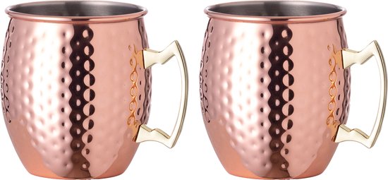 Moscow Mule glas/beker - 2x - RVS metaal - koperkleurig - 500 ml - luxe cocktailglazen