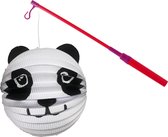 Lanterne boule panda - blanc - H20 cm - papier - avec bâton lanterne - 40 cm