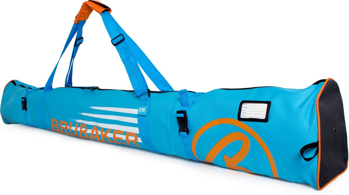 BRUBAKER Carver Champion - Skitas - Voor 1 paar Ski's & Stokken - Gevoerd - Zware Kwaliteit - Scheurvast - Skihoes - Verstelbare draag/schouderbanden- 170 cm - Blauw/Oranje