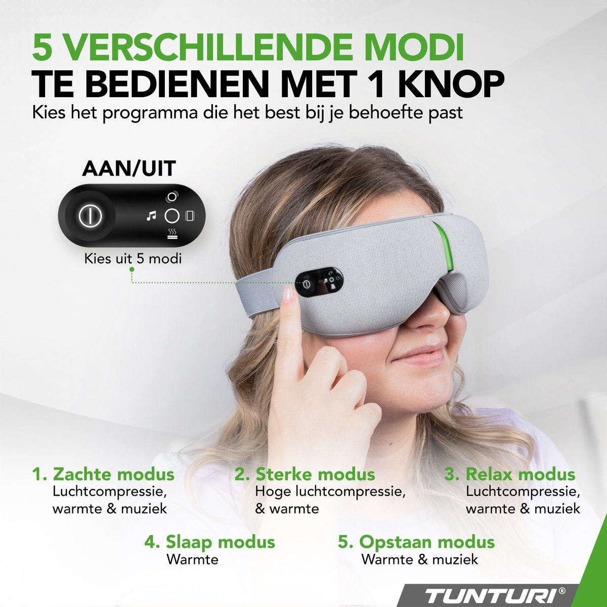 Afbeelding 3 van Tunturi Oogmassage Apparaat EM50 - Hoofdmassage - Massage Apparaat - Eye Massager - Verbeterd Slaapkwaliteit - Bluetooth - Opvouwbaar