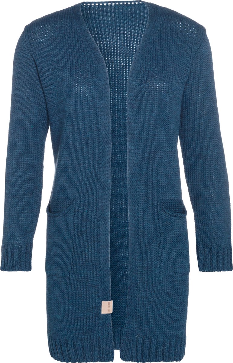Knit Factory Ruby Gebreid Vest Petrol - Gebreide dames cardigan - Middellang vest reikend tot boven de knie - Blauw damesvest gemaakt uit 10% wol, 5% Alpaca, 10% viscose en 75% acryl - 36/38 - Met steekzakken