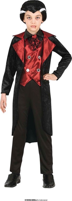 Guirca - Vampier & Dracula Kostuum - Graaf Duco Van Transsylvania Kind Kostuum - Rood, Zwart - 10 - 12 jaar - Halloween - Verkleedkleding