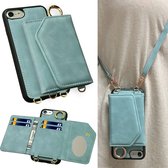 Casemania Hoesje Geschikt voor Apple iPhone SE (2022 / 2020) - 7 & 8 Aqua Blue - Luxe Back Cover 2 in 1 met Koord - Wallet Case geschikt voor Magsafe - Pasjeshouder