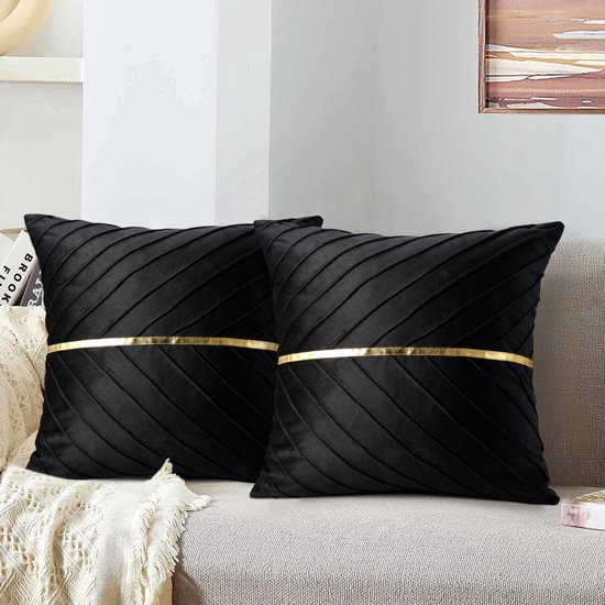 Housse de coussin 50 x 50 cm noir, coussin de canapé, taie d'oreiller, fermeture éclair cachée, pour salon, canapé, bohème, décoration, chambre à coucher, lot de 2