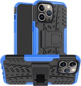 Peachy Shockproof Kickstand anti-slip kunststof en TPU hoesje voor iPhone 15 Pro - blauw