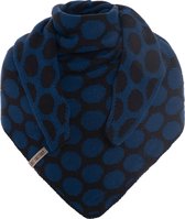 Knit Factory Liva Châle tricoté - Écharpe Driehoek Femme - Avec motif à pois - Écharpe d'hiver bleue - Marine/Bleu roi - 180x75 cm - Avec épingle décorative