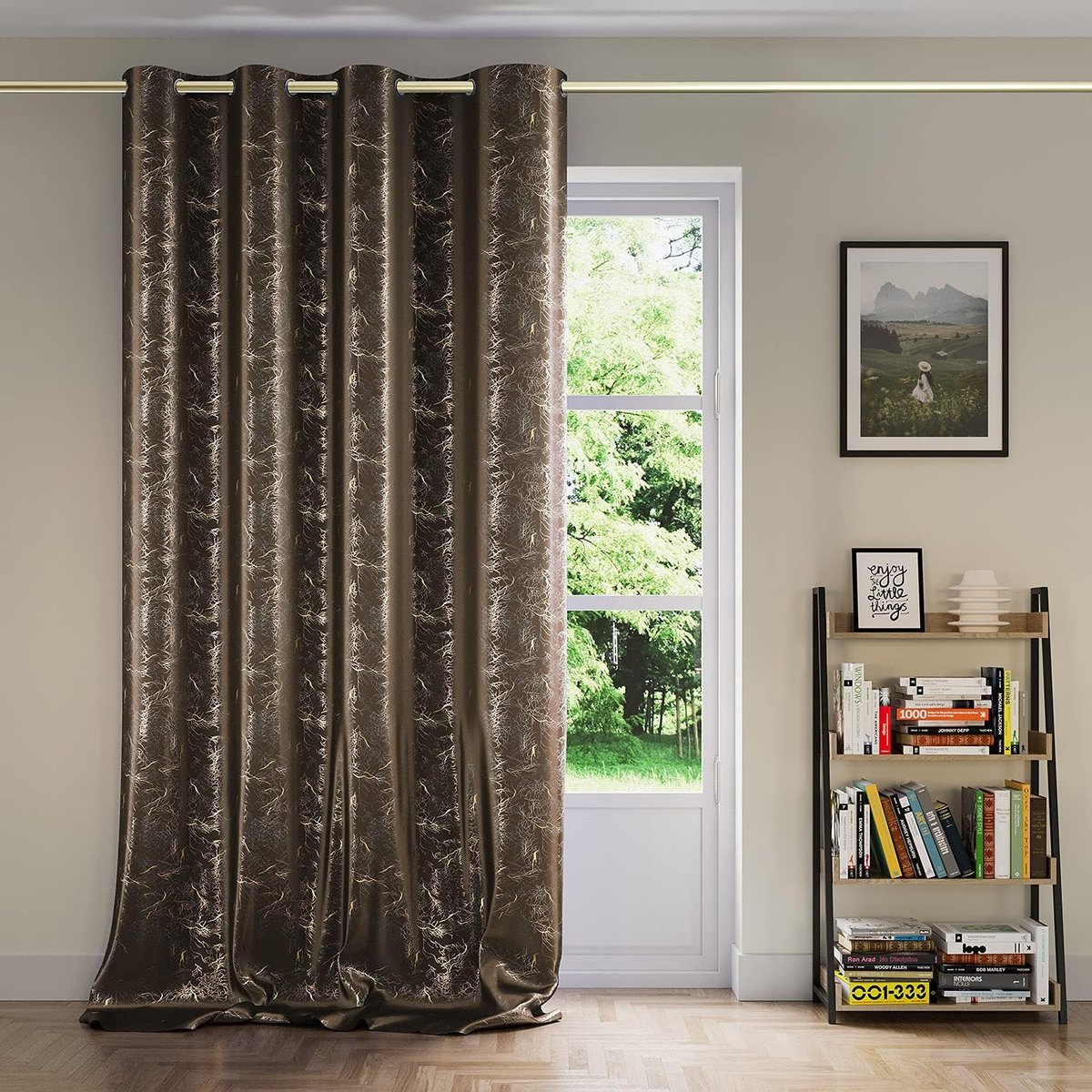 Gordijn Velvet optiek 140x270 cm 1 st oogjesgordijn fluweel raamdecoratie decosjaal Lightning bruin goud