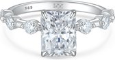 Isla - Platinum Radiant Geslepen Moissanite Ring met Zijstenen - 1.2 karaat