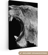 Peinture sur toile - Animaux - Lion et Lionne - Nature - Zwart - Wit - Lion - Peintures sur toile - Décoration de chambre - 20x30 cm - Canvasdoek - Décoration murale