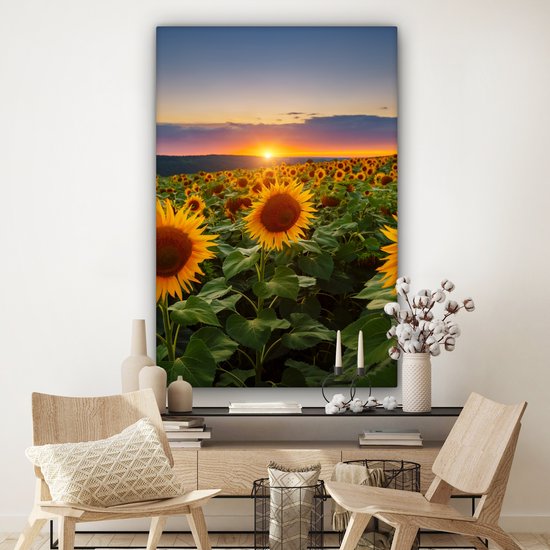 Peinture sur toile - Photo sur toile - Tournesol - Fleurs - Nuages ​​- Ciel - Lumière du soleil - Décoration de chambre - Fleurs sur toile - 120x180 cm - Chambre