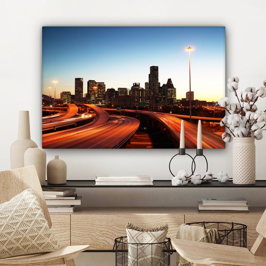 Tableau sur toile Soirée - Houston - Highway - 90x60 cm - Décoration murale
