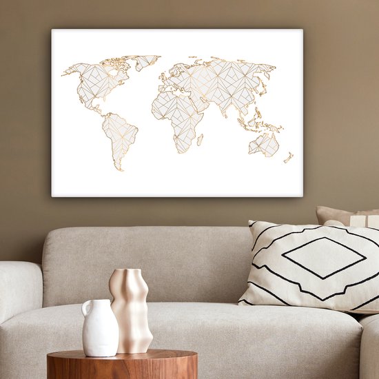 Toile Wereldkaart - Or - Grijs - 180x120 cm - Décoration murale