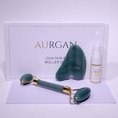 Aurgan Aventurine Jade Roller met Aventurine Gua Sha steen - inclusief 10ml arganolie - massage - Stimuleert doorbloeding - Anti rimpel massage - aventurijngroene Jade