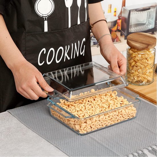 Set van 4 glazen ovenschaal met deksels, lasagne schotel set, lasagne