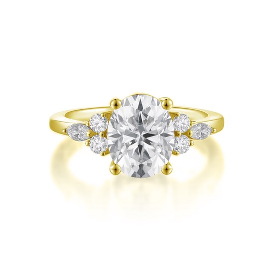 Lustrina - Ring moissanite ovale en or jaune 14 carats avec de beaux accents - 4,2 carats