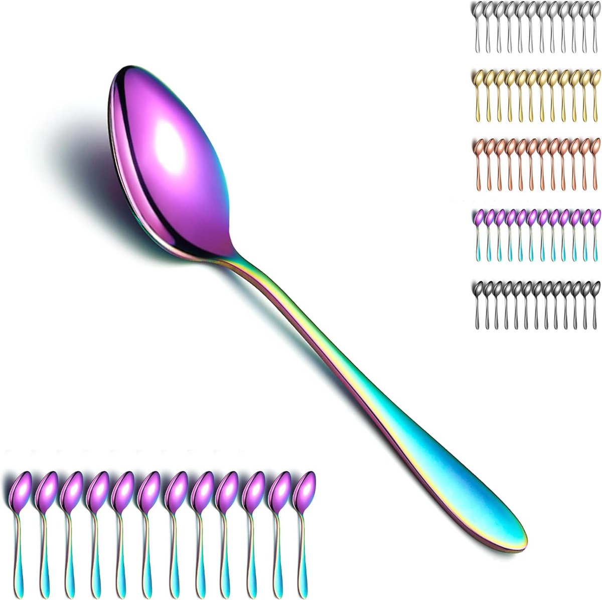 Regenboog-soeplepel, 12 stuks, titanium kleurrijke coating, roestvrij staal, eetlepel, lepel, bestek voor thuis, restaurant, hotel, dagelijks gebruik, vaatwasmachinebestendig