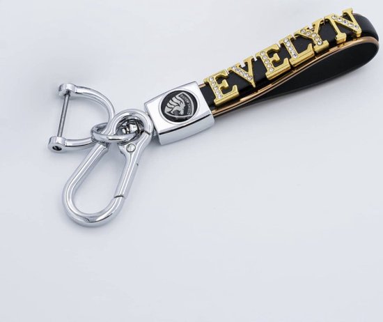 Porte-clés avec naam personnalisé avec curseurs en métal - noir piano / or / diamant