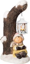 XXL 40 cm decoratief figuur winterkind met lantaarn kerstdecoratie figuren tuin