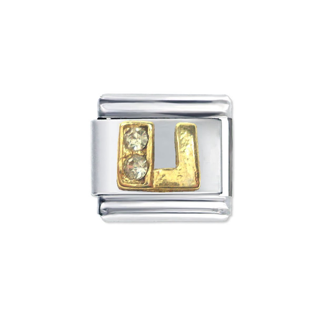 Schakel Bedel - Letter U - met strass - 9mm Charm - voor Italiaanse Bedelarmband - Plated