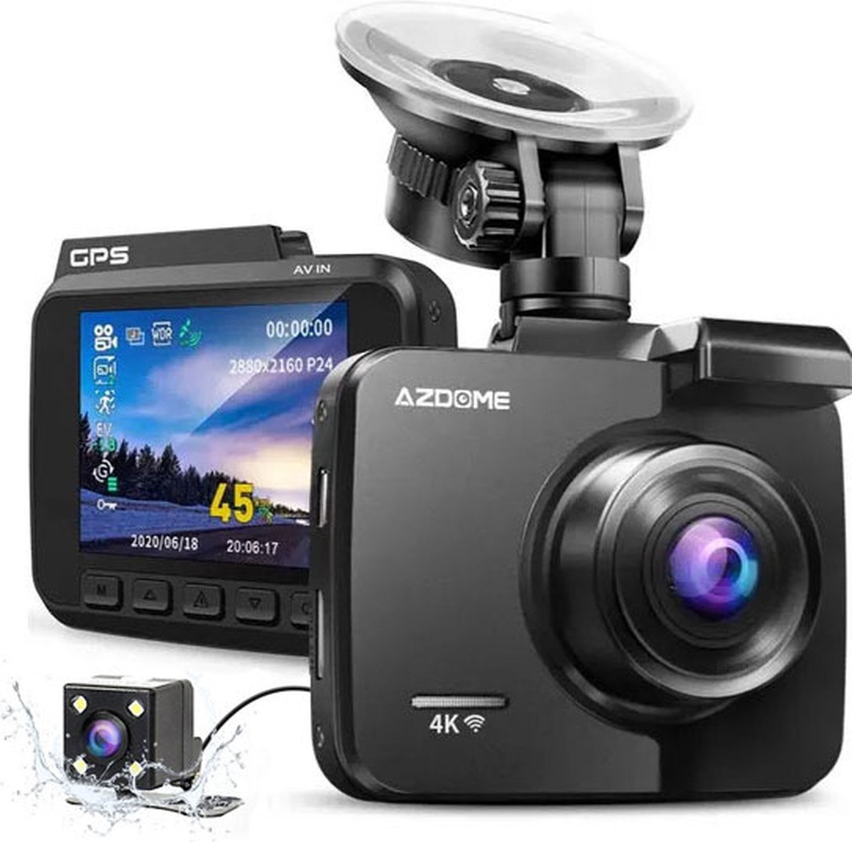 Dashcam Avant et Arrière 4K + 1080P, Type-C Dashcam Voiture avec GPS WiFi,  Double Dash Cam avec écran Tactile,Carte SD 64 Go, Capteur de Gestes