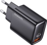 Chargeur Toocki 33W ' Quick Charge 4.0' - Port USB-C PD & USB-A - Chargeur rapide 33W GaN - Power Delivery - Charge Quick - Jusqu'à 4 Keer plus rapide - Chargement simultané - convient à tous les Smartphones, Tablettes et Ordinateurs portables - NOIR