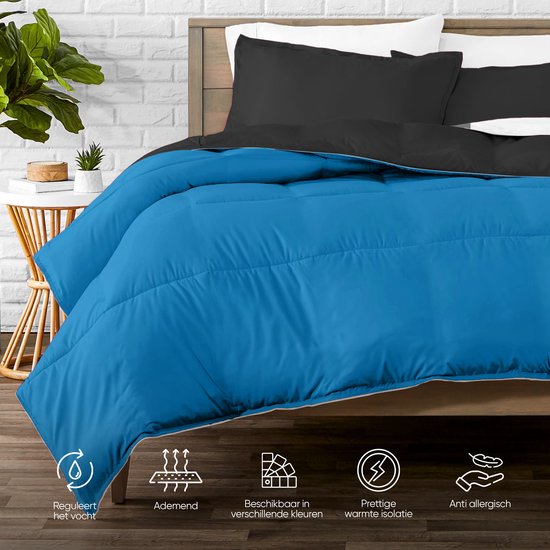 Sleeptime All-in one Omkeerbare Dekbed - Dekbed zonder Overtrek - 200x200 - Zwart/Blauw - Sleeptime