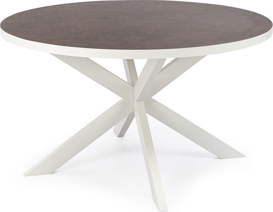 Stalux Ronde eettafel 'Daan' 120cm, kleur wit / lederlook bruin