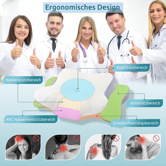 Oreiller Orthopédique Gaethra En Mousse Mémoire De Forme - Hauteur Réglable 11/14 Cm, Encoche Bras - 65x44 Cm, Pour Dormeur Côté, Dos, Ventre Oreiller Pour Dormir Sur Le Côté