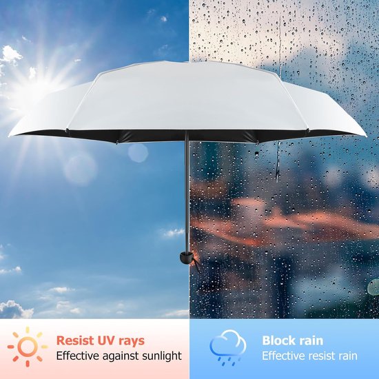 Parapluie De Poche Ultra-léger Et Compact - 6 Côtes, Anti-UV, Coupe-vent, Pliable Pour Voyage - 12