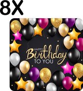 BWK Flexibele Placemat - Verjaardag - Balonnen - Happy Birthday - Set van 8 Placemats - 40x40 cm - PVC Doek - Afneembaar