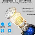 Gedetailleerde weergave van de 13mm luidsprekers en Bluetooth 5.3 chip van de oordopjes.