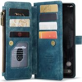 Coque CaseMe C30 adaptée à Google Pixel 8 Pro | Étui portefeuille à Zipper avec porte-cartes | Étui de protection avec portefeuille | Bleu