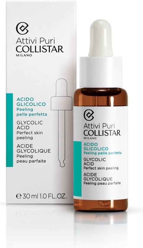 Collistar Attivi Puri Milano fles en verpakking met glycolic acid peeling.