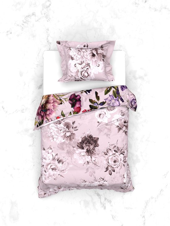 Heckettlane Dekbedovertrek Samia - Bedlinnen met Bloemen print - 140x220 - Roze - Dekbedhoes van 100% Katoen-Satijn van Heckettlane — afbeelding 5