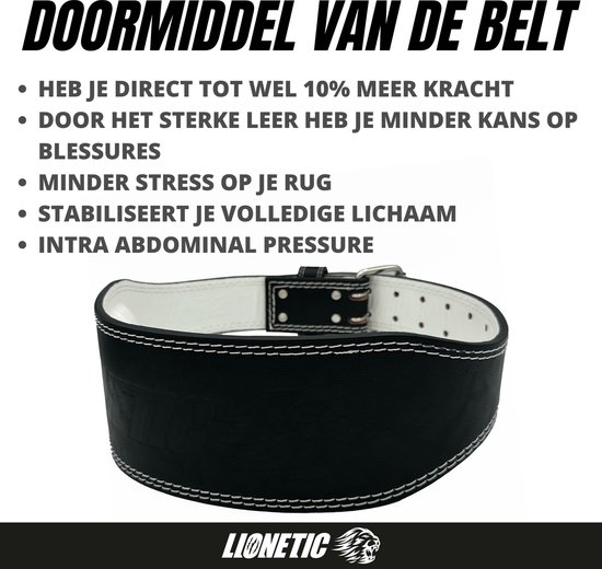Lionetic Lifting Belt - Premium Weightlifting Belt - Powerliftig Riem - Clip Sluiting - Powerlifting/Bodybuilding - Krachttraining Accessoires – Black on White – S - Lionetic